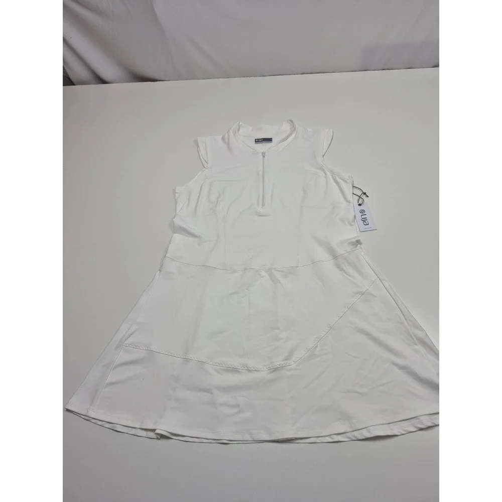 Lija Tank Dress Womens Large White Short Golf Mock Neck Zip A-Line NWT FLAW